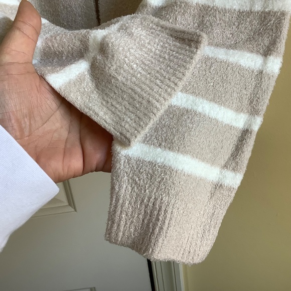 Barefoot Dreams CozyChic Lite Striped Cardigan Stone/Pearl SZ XL - Picture 14 of 16